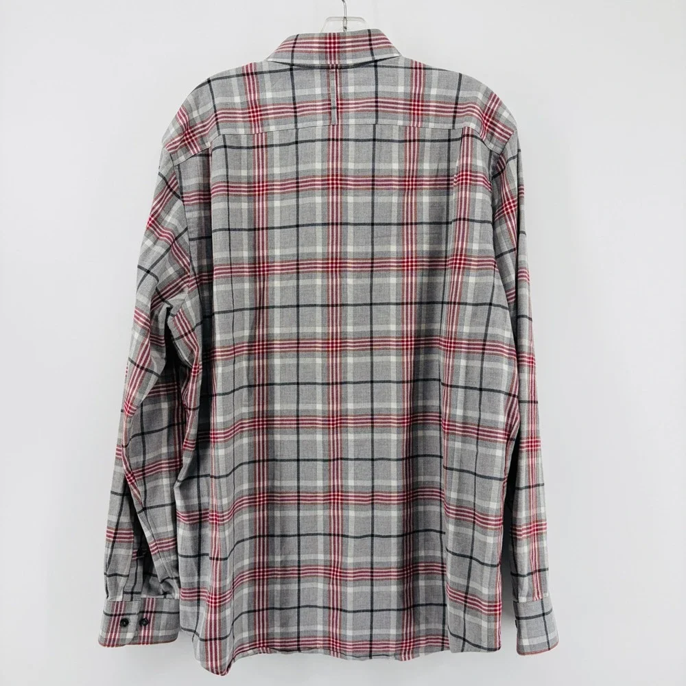 Banana Republic Shirt Mens XL Plaid Flannel Button Down Gray Red Long Sleeve